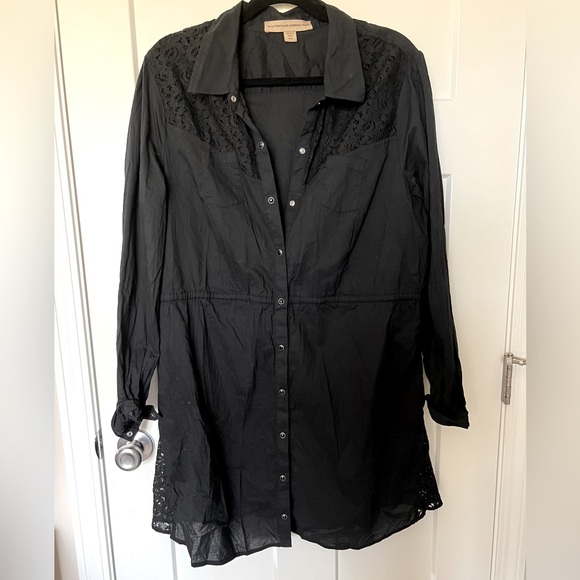 Nine West black and lace western style shirt dress with metal snaps size XL - Picture 1 of 6
